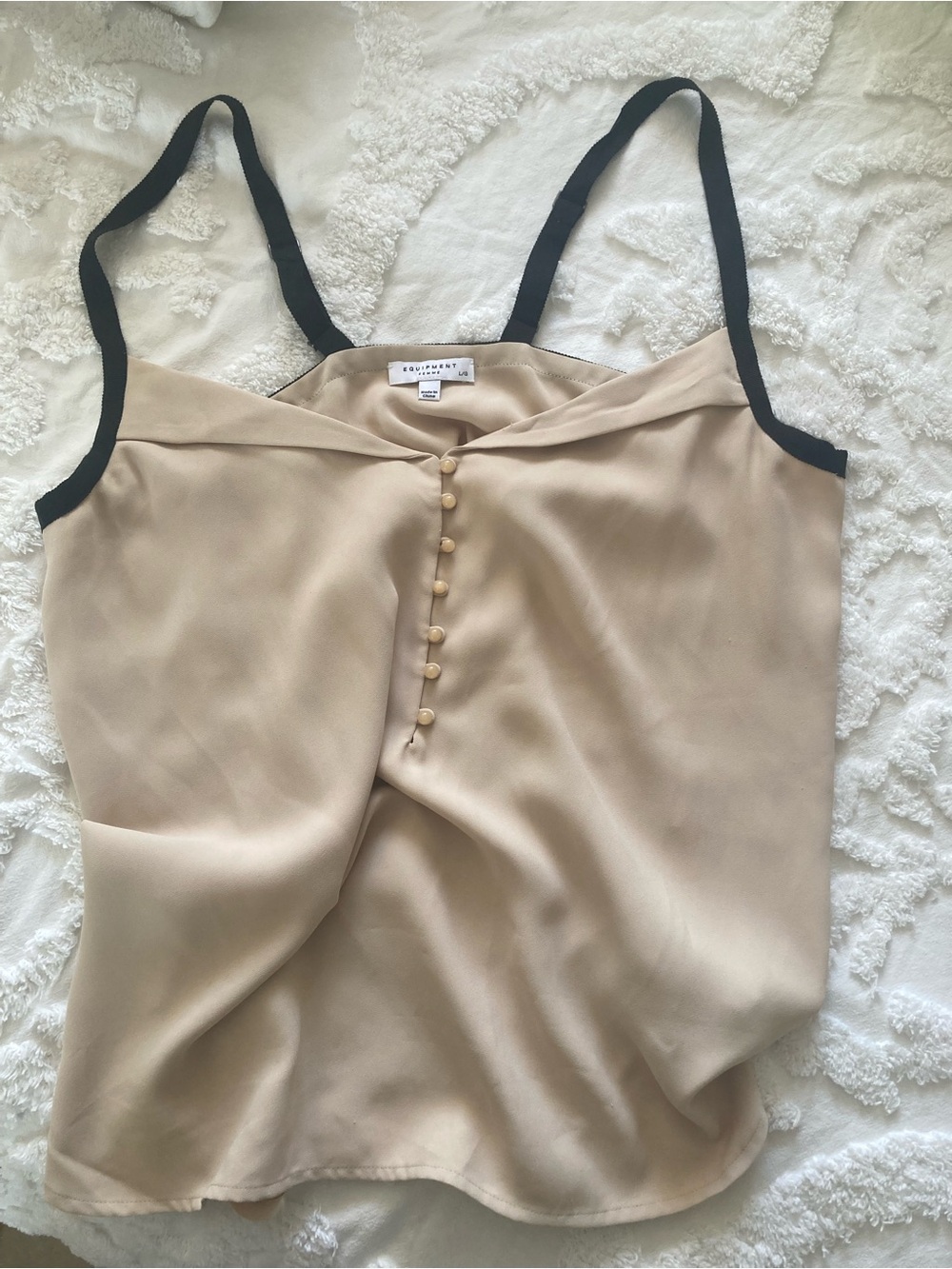 Equipment Beige Satin Camisole with Black Trim